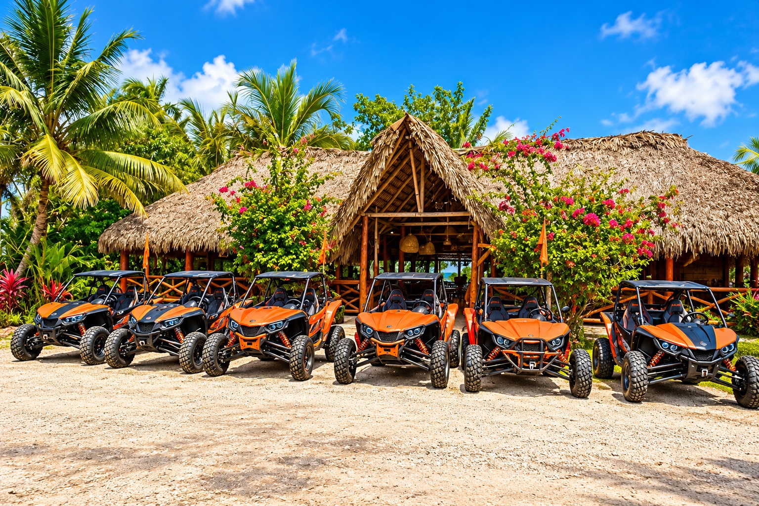 Fila de buggies lista para comenzar la excursión