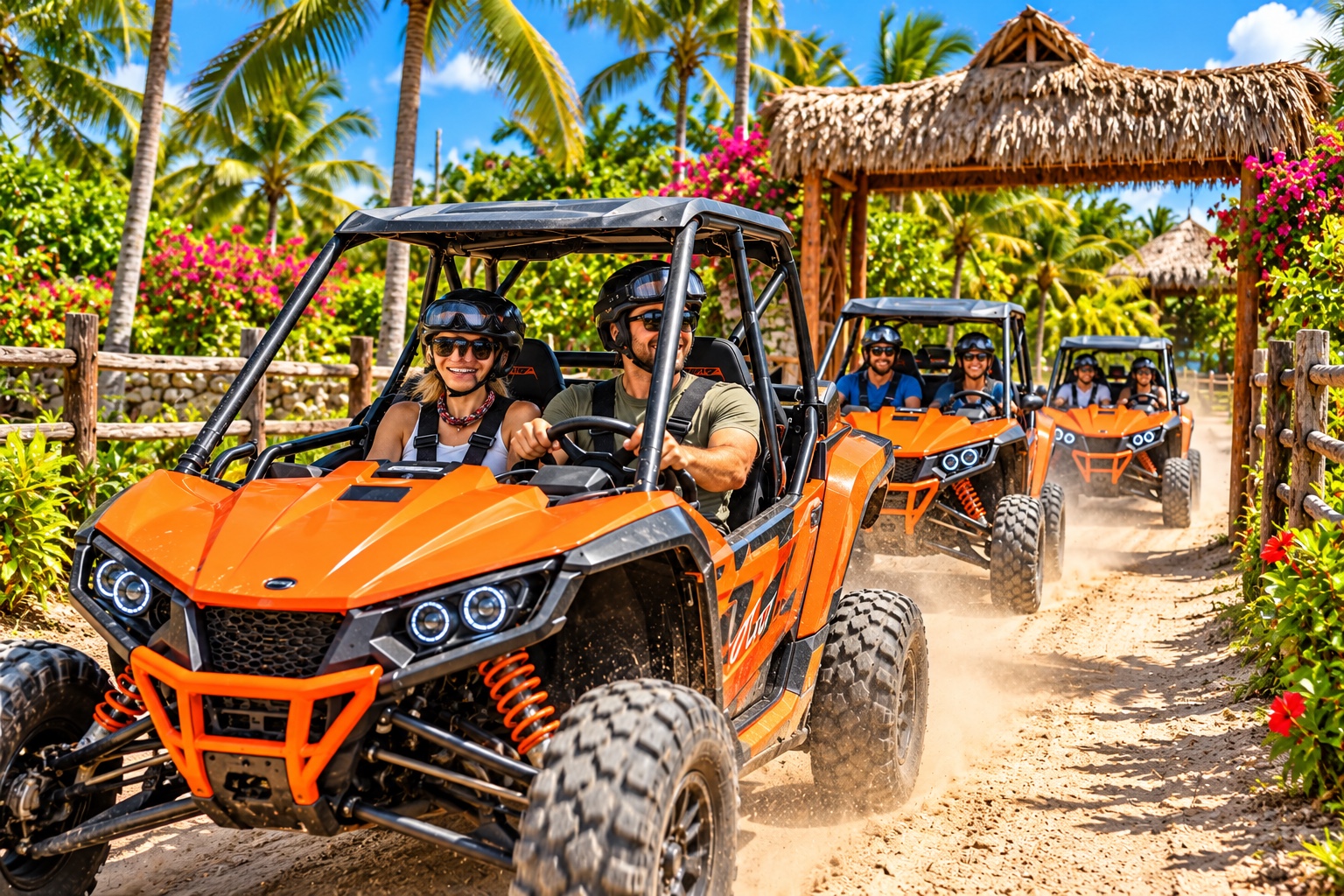 Grupo de visitantes inicia su recorrido en caravana de buggies