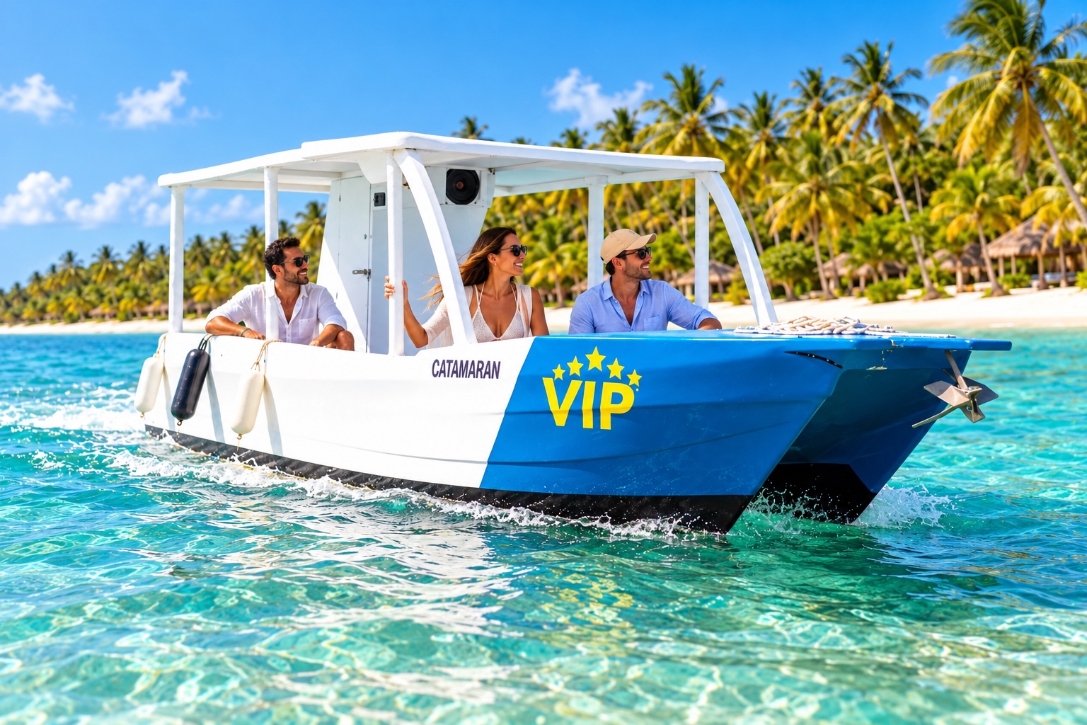 Catamarán de fondo de cristal navegando por el Caribe