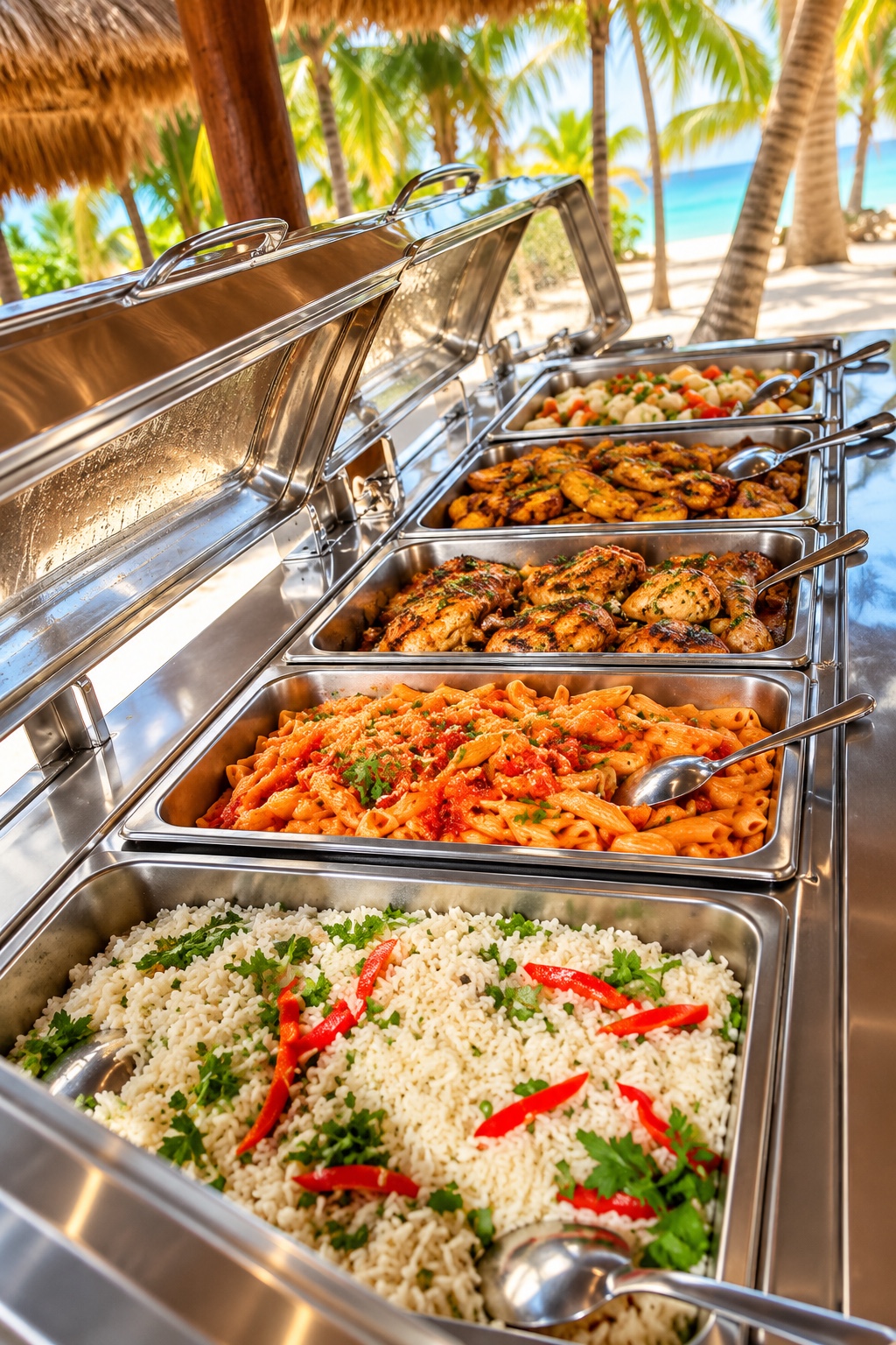 Selección de platos en el buffet de la excursión
