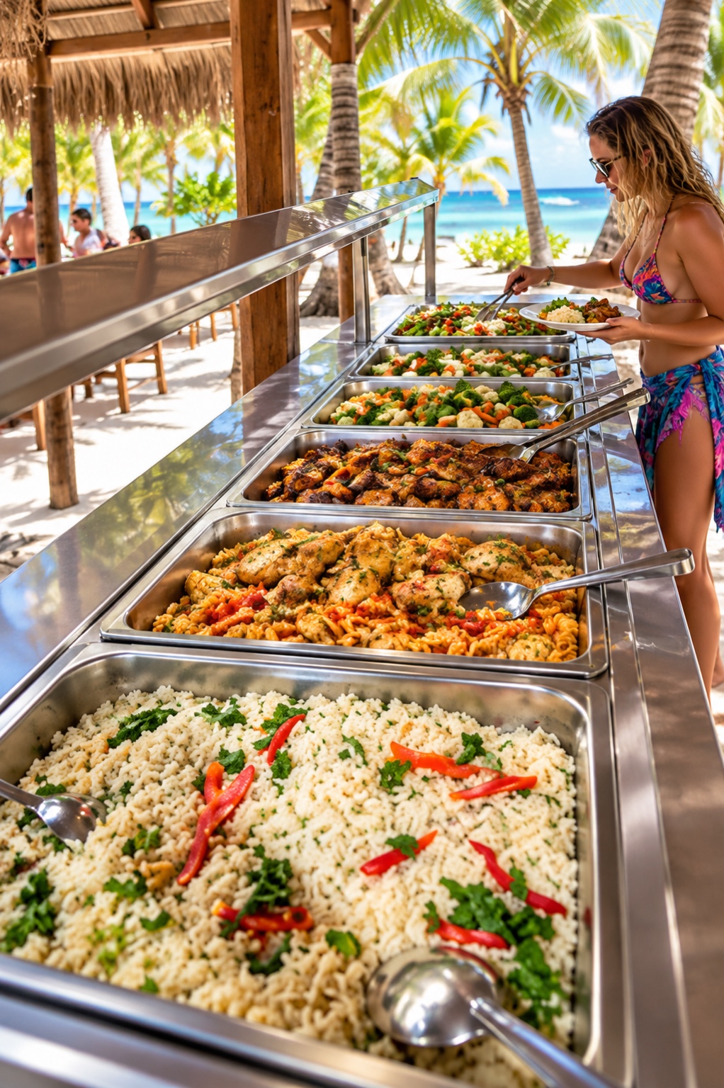 Área de servicio del buffet junto a la playa